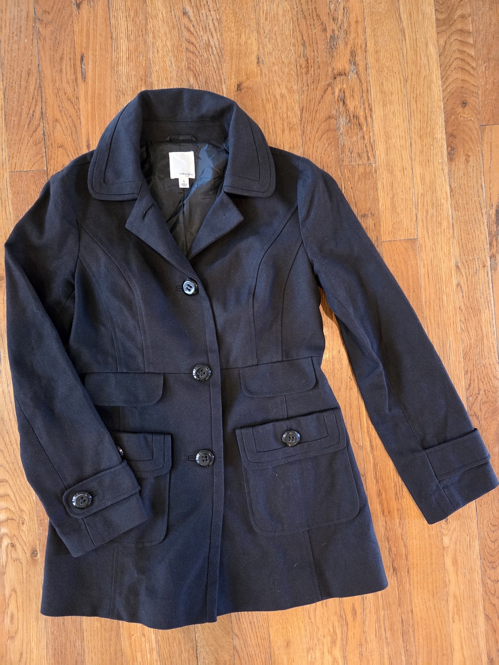 HALOGEN Nordstrom Black Structured Utility Peacoat Jacket Cargo Pockets S